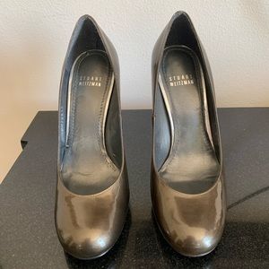 SWround toe patent leather gun metal heels!